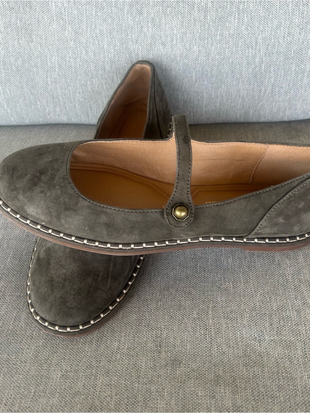 Crown Vintage Green Suede Mary Jane Flats with Button Strap